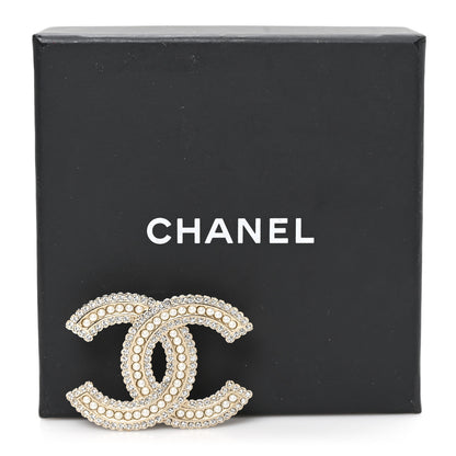 Chanel Pearl Crystal Lace Camellia CC Brooch Gold 4 of 4