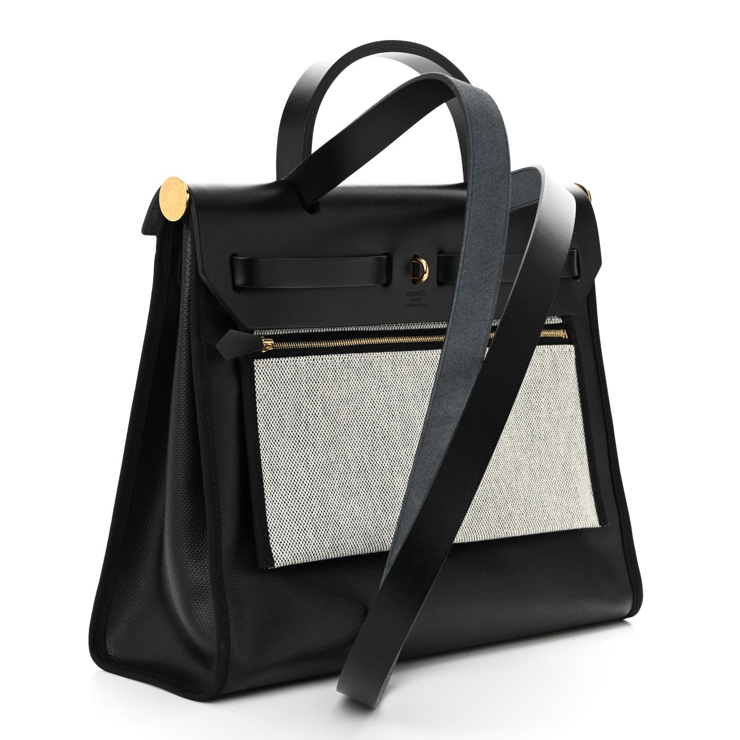 Hermes Toile H Berline Vache Hunter Herbag Zip PM 31 Black Ecru 4 of 12