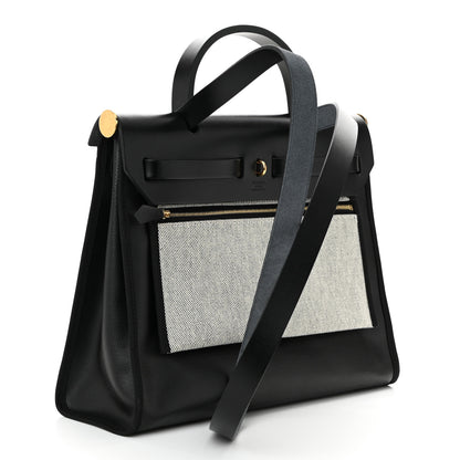 Hermes Toile H Berline Vache Hunter Herbag Zip PM 31 Black Ecru 4 of 12