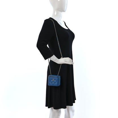 Chanel Caviar Quilted Mini Vanity Case With Chain Blue 2 of 12