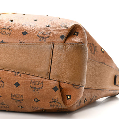 MCM Visetos Studded Medium Drawstring Shopper Cognac 9 of 21