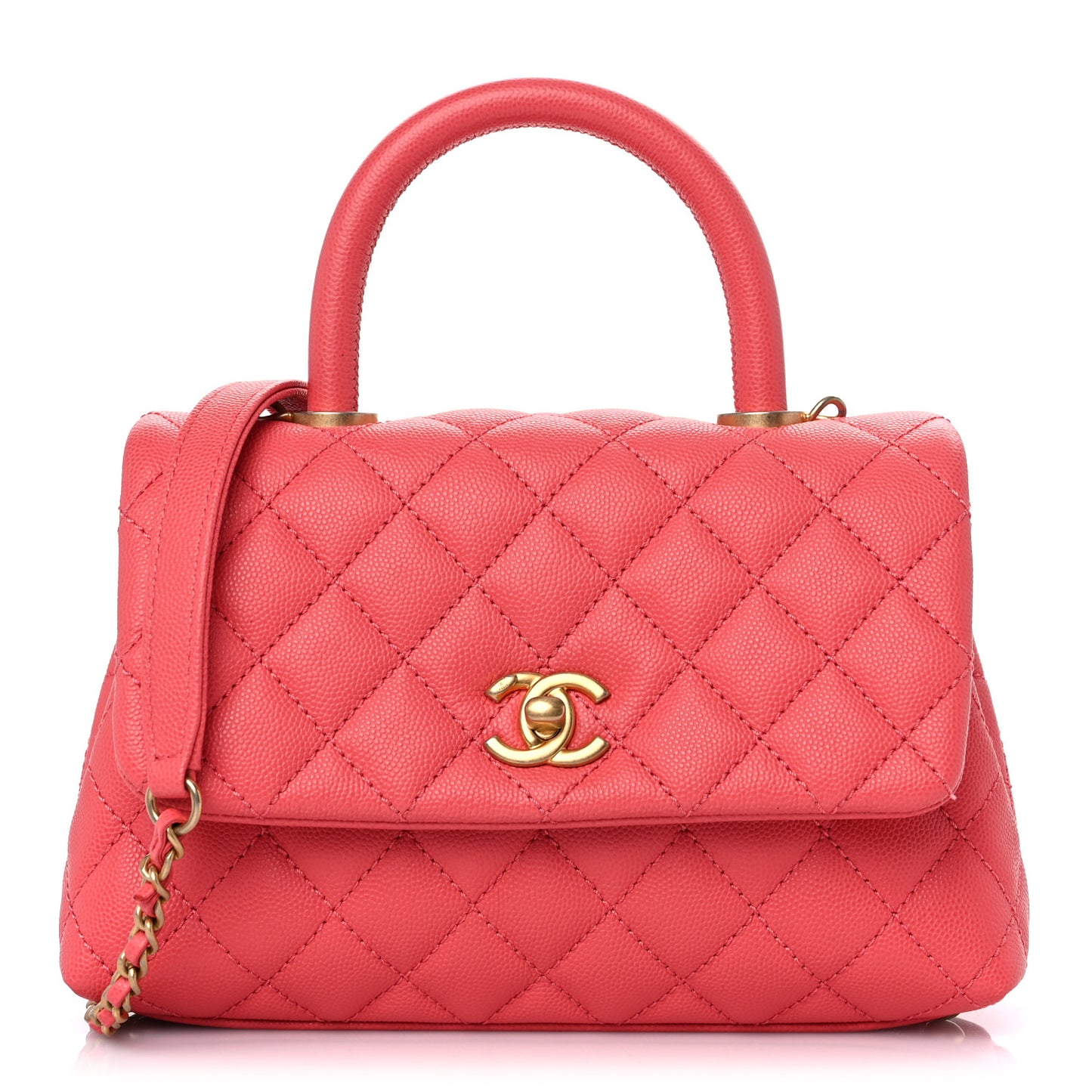 Caviar Quilted Mini Coco Handle Flap Coral