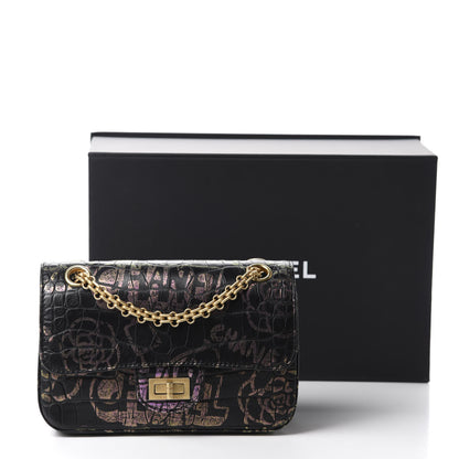 Chanel Calfskin Crocodile Embossed Graffiti 2.55 Mini Cocodile Reissue Flap Black Pink 12 of 12