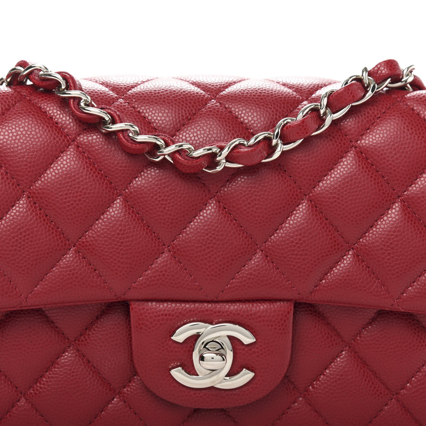 Caviar Quilted Mini Rectangular Flap Red