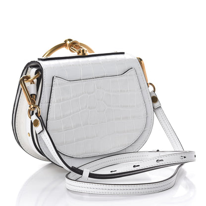 Chloe Suede Calfskin Crocodile Embossed Small Nile Bracelet Bag Brilliant White 3 of 11