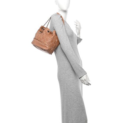 Chanel Lambskin Contrast Stitch Small Drawstring Tote Dark Beige 2 of 10
