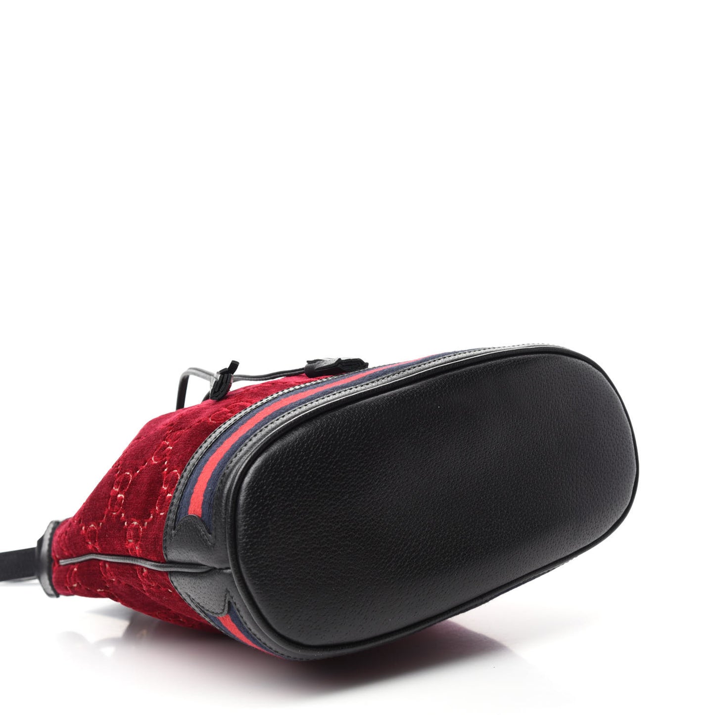 Velvet GG Monogram Textured Calfskin Web Bucket Bag Red Cipria Black