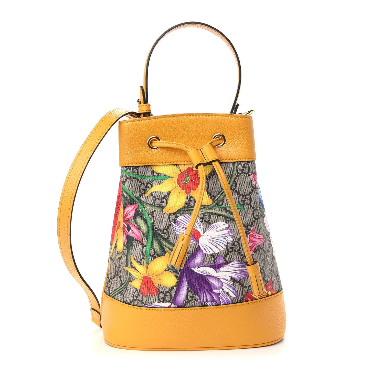 GG Supreme Monogram Flora Small Ophidia Bucket Bag Beige Multicolor Crop