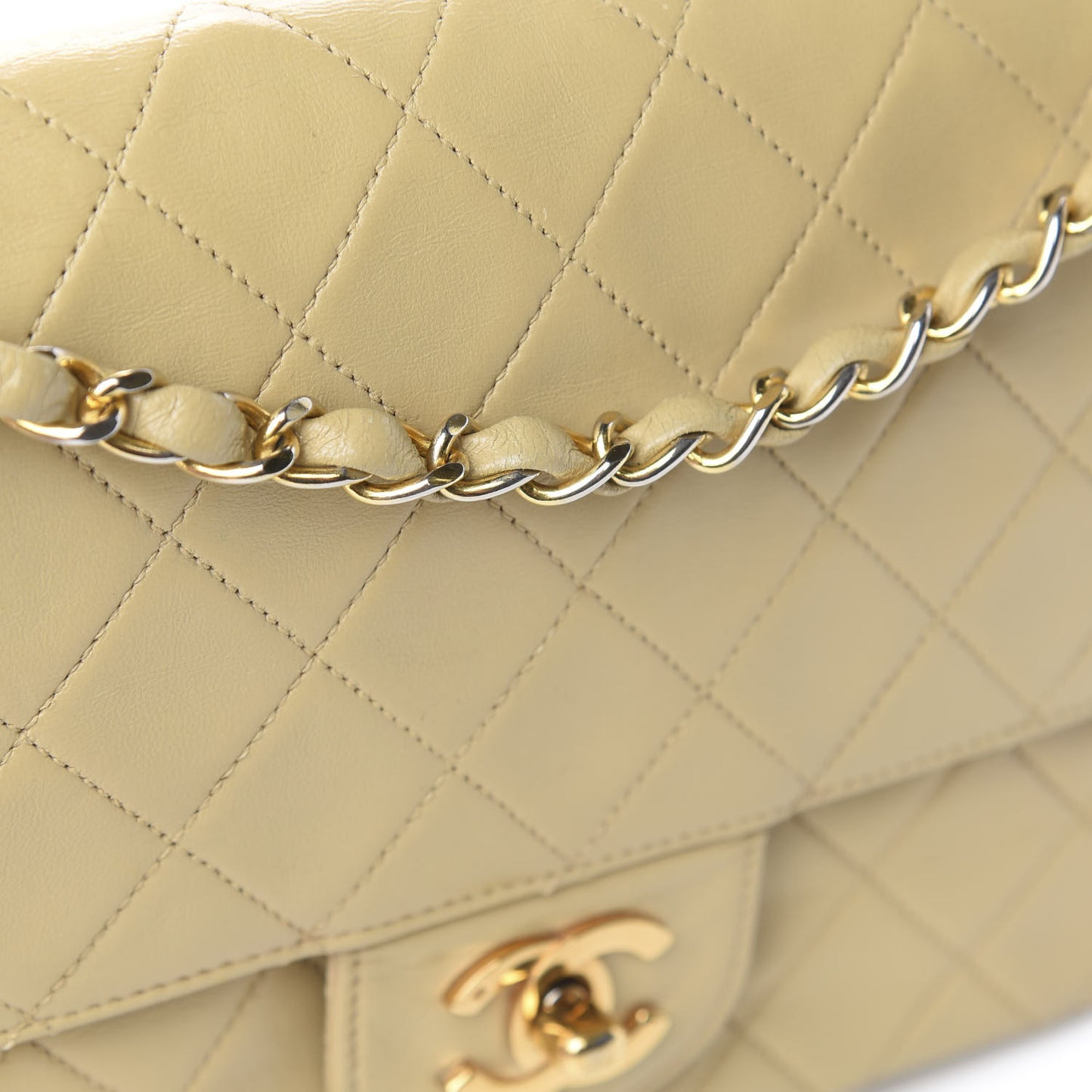 Lambskin Quilted Medium Double Flap Beige