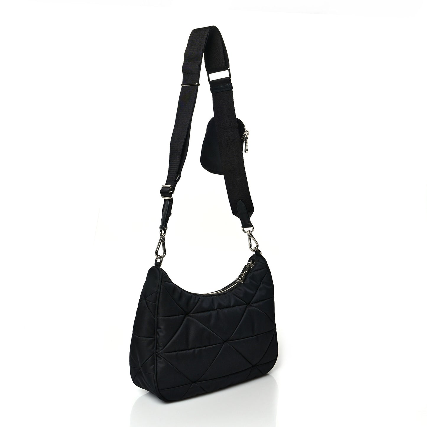 Re-Nylon Triangle Padded Patchwork Shoulder Bag Black