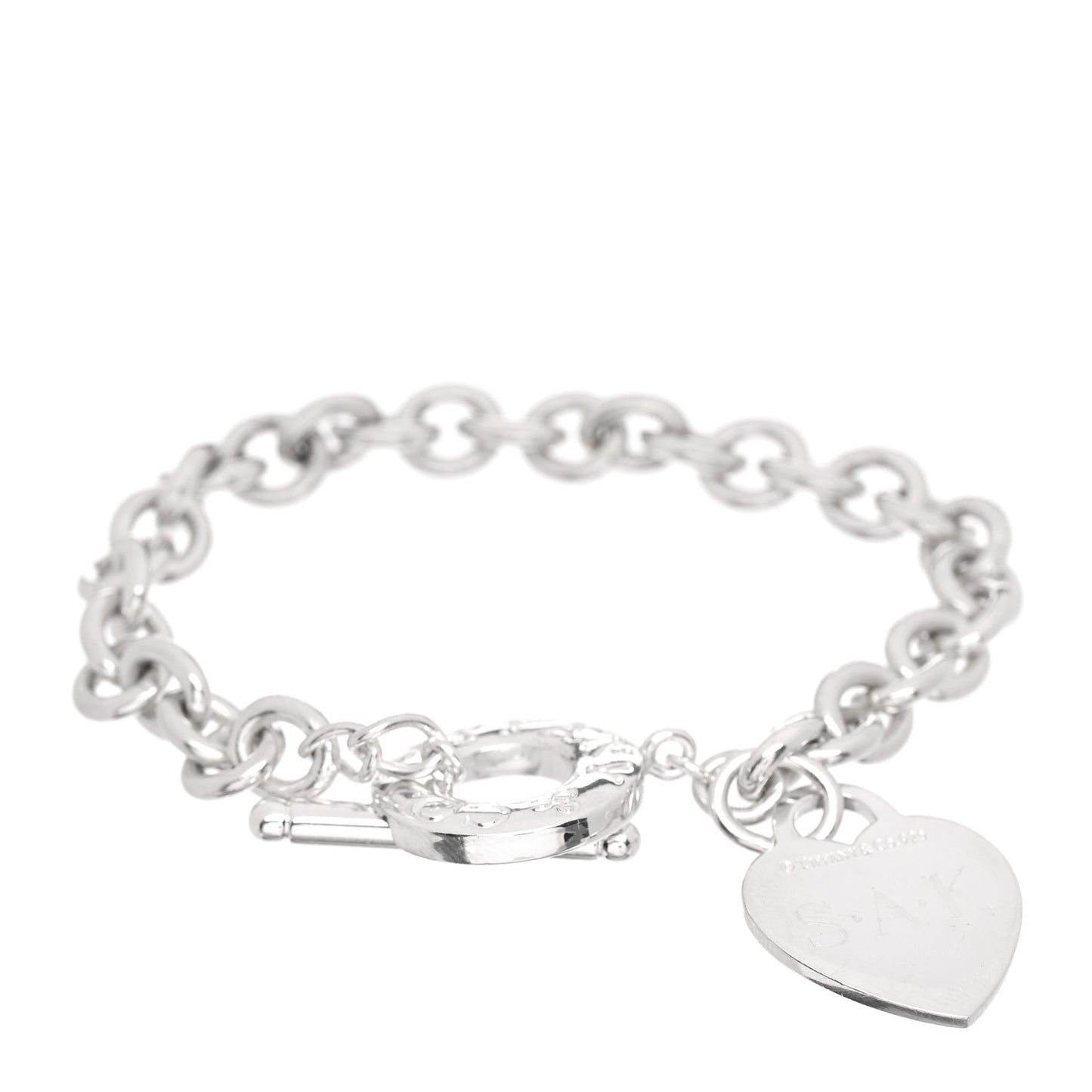 Sterling Silver Heart Tag Toggle Bracelet