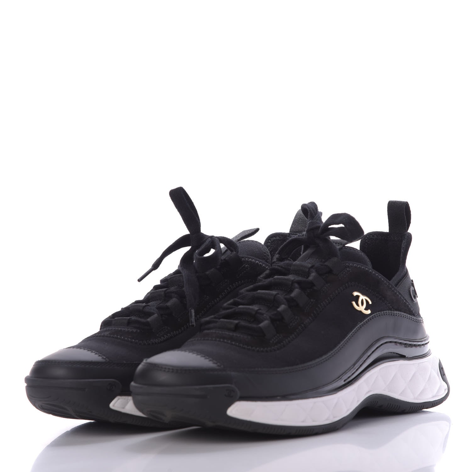 Chanel Velvet Calfskin Mixed Fibers CC Sneakers 39.5 Black 3 of 10
