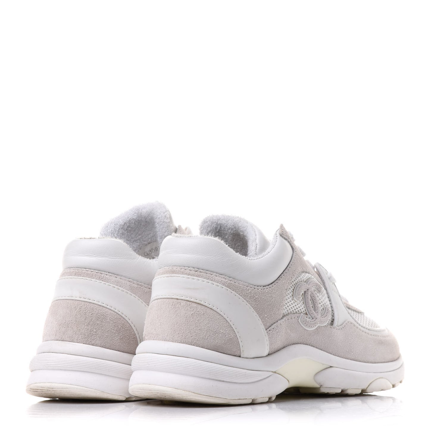 Suede Calfskin Fabric CC Sneakers 36.5 White Grey