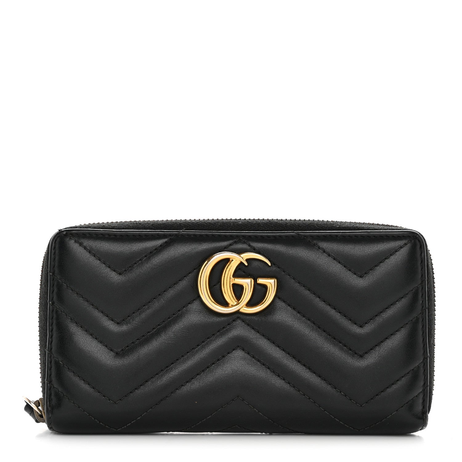 Gucci Calfskin Matelasse GG Marmont Zip Around Wallet Black 1 of 15