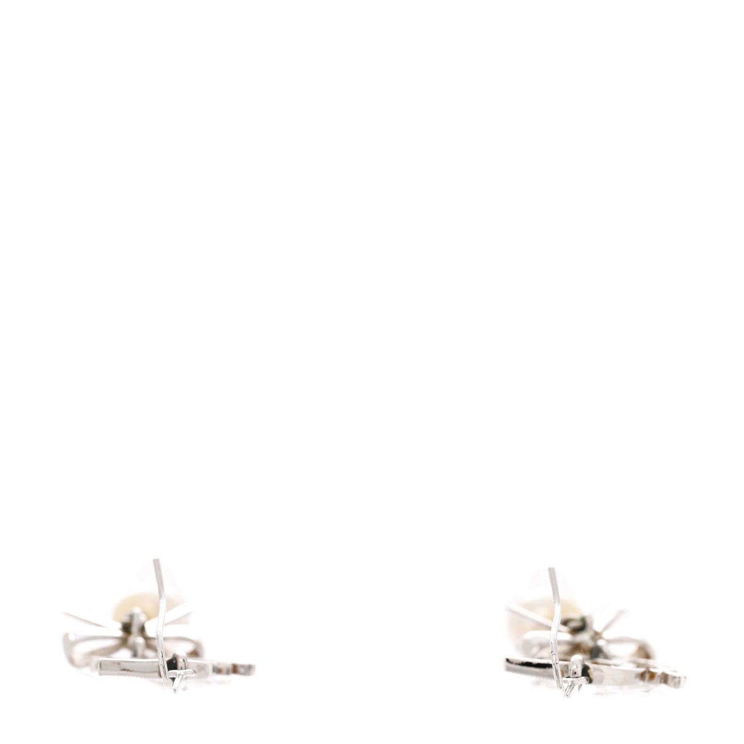 Christian Dior Crystal Pearl Bow Earrings Silver 3 of 4
