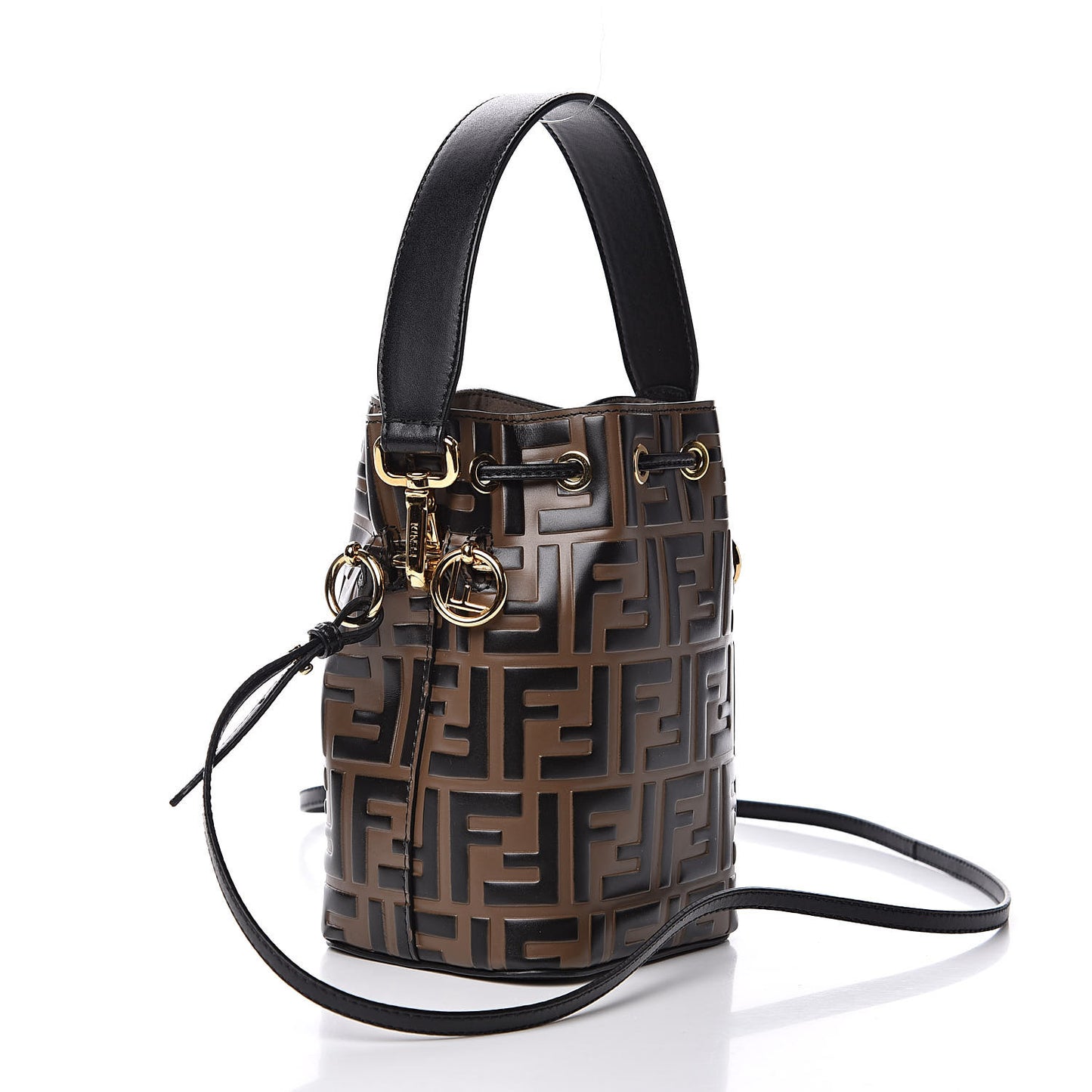 Vitello Liberty F is Fendi Bi-Color FF 1974 Embossed Mini Mon Tresor Bucket Bag Maya Black