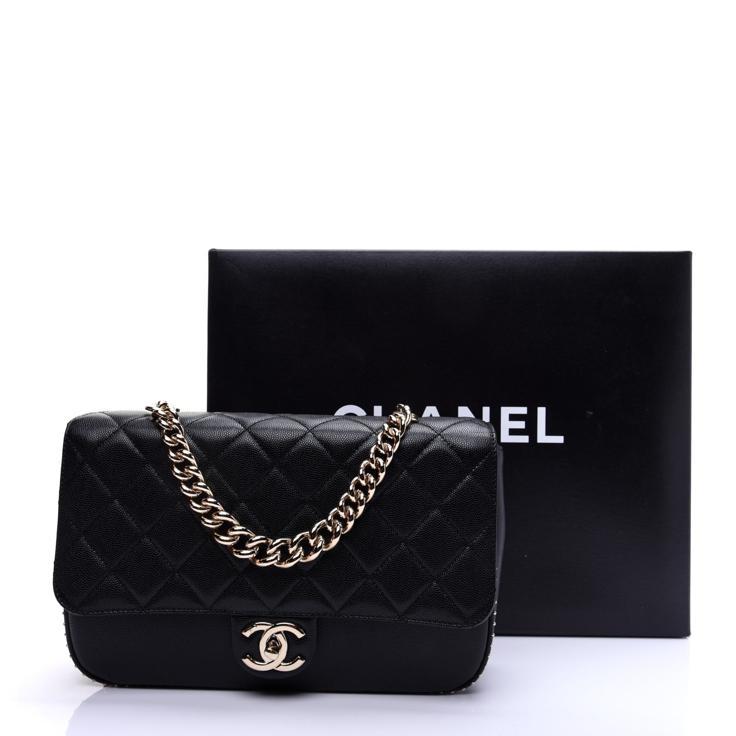 Caviar Quilted Large Studded Flap Black