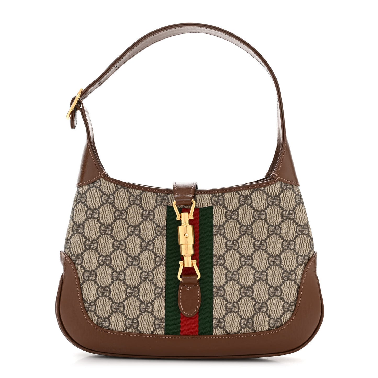 GG Supreme Monogram Azalea Calfskin Web Small Jackie 1961 Hobo Beige Ebony Brown Sugar