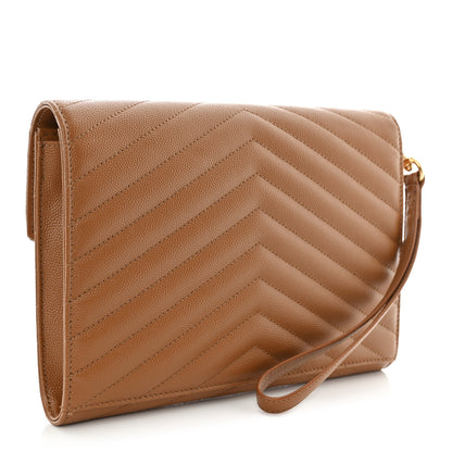 Saint Laurent Grain De Poudre Matelasse Chevron Monogram Cassandre Flap Pouch Natural Dark 3 of 7