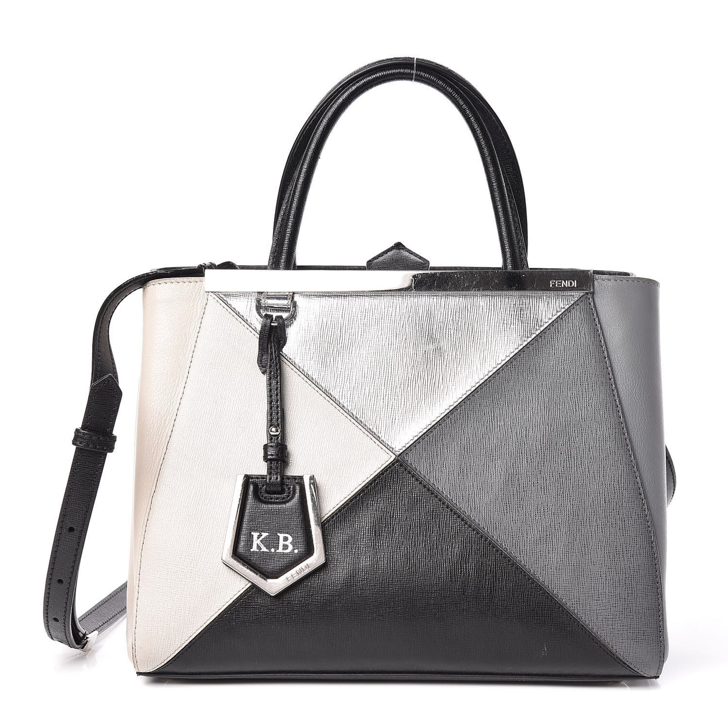 Vitello Elite Calfskin Colorblock Petite 2Jours Tote Black Multicolor White Argento