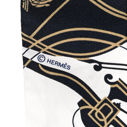 Hermes Silk Ex-Libris Twilly White Marine Gris 4 of 5