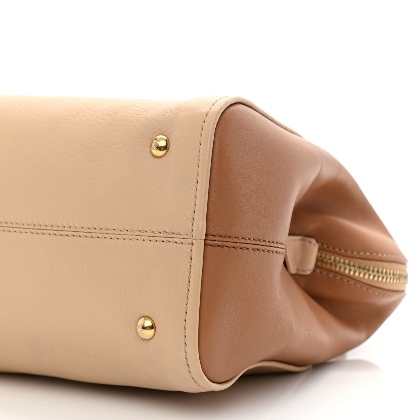 Capra Vitello Dolce Marmol Colorblock Small Chameleon Tote Cipria Makeup Camel