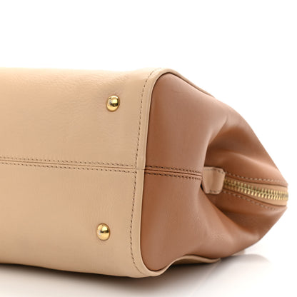 Fendi Capra Vitello Dolce Marmol Colorblock Small Chameleon Tote Cipria Makeup Camel 10 of 10