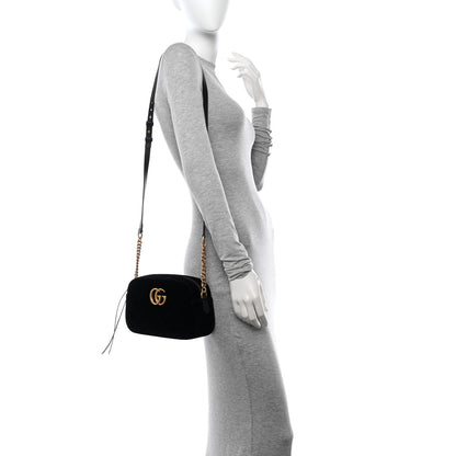 Gucci Velvet Matelasse Small GG Marmont Chain Shoulder Bag Black 2 of 10
