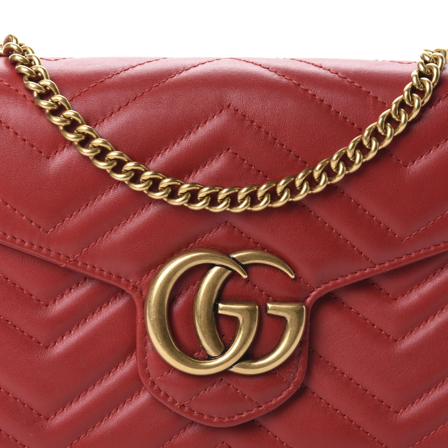 Calfskin Matelasse GG Marmont Chain Wallet Hibiscus Red