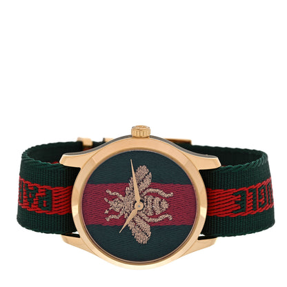 Gucci Stainless Steel Nylon 38mm Le Marche Des Merveilles Bee Quartz Watch Green 2 of 4