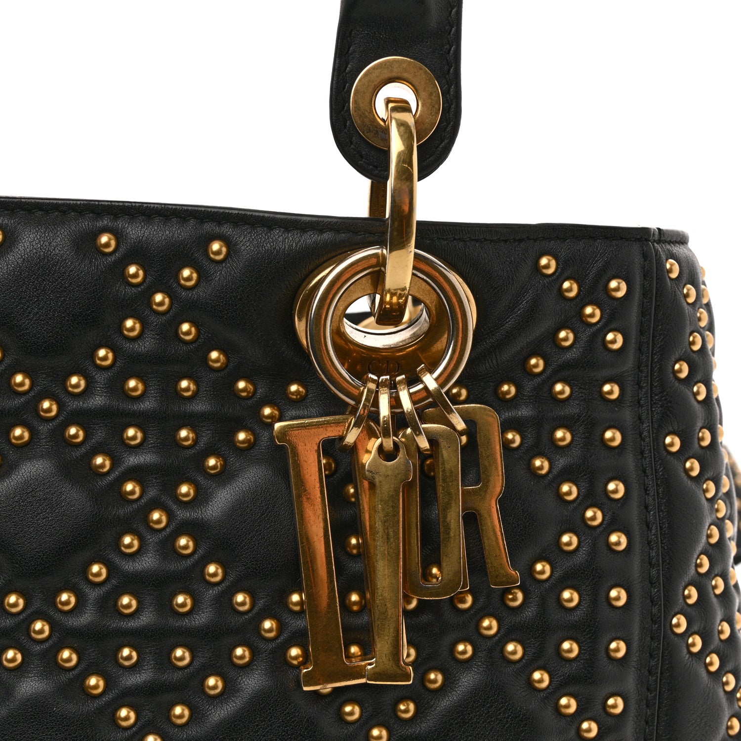 Christian Dior Calfskin Cannage Studded Medium Supple Lady Dior Black 11 of 14