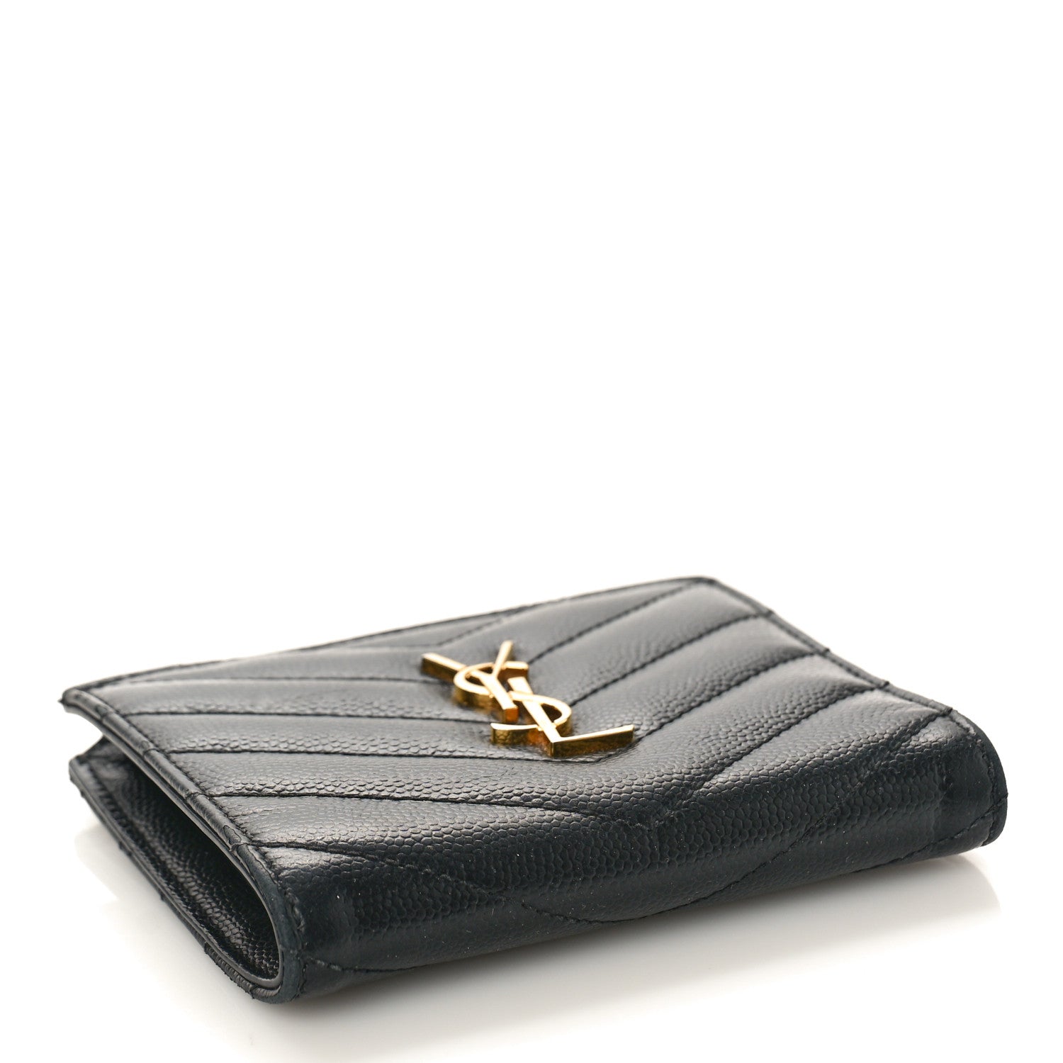 Saint Laurent Grain De Poudre Matelasse Chevron Monogram Zipped Card Case Black 4 of 8