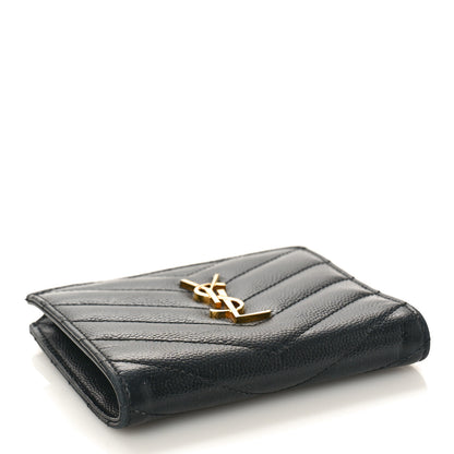 Saint Laurent Grain De Poudre Matelasse Chevron Monogram Zipped Card Case Black 4 of 8