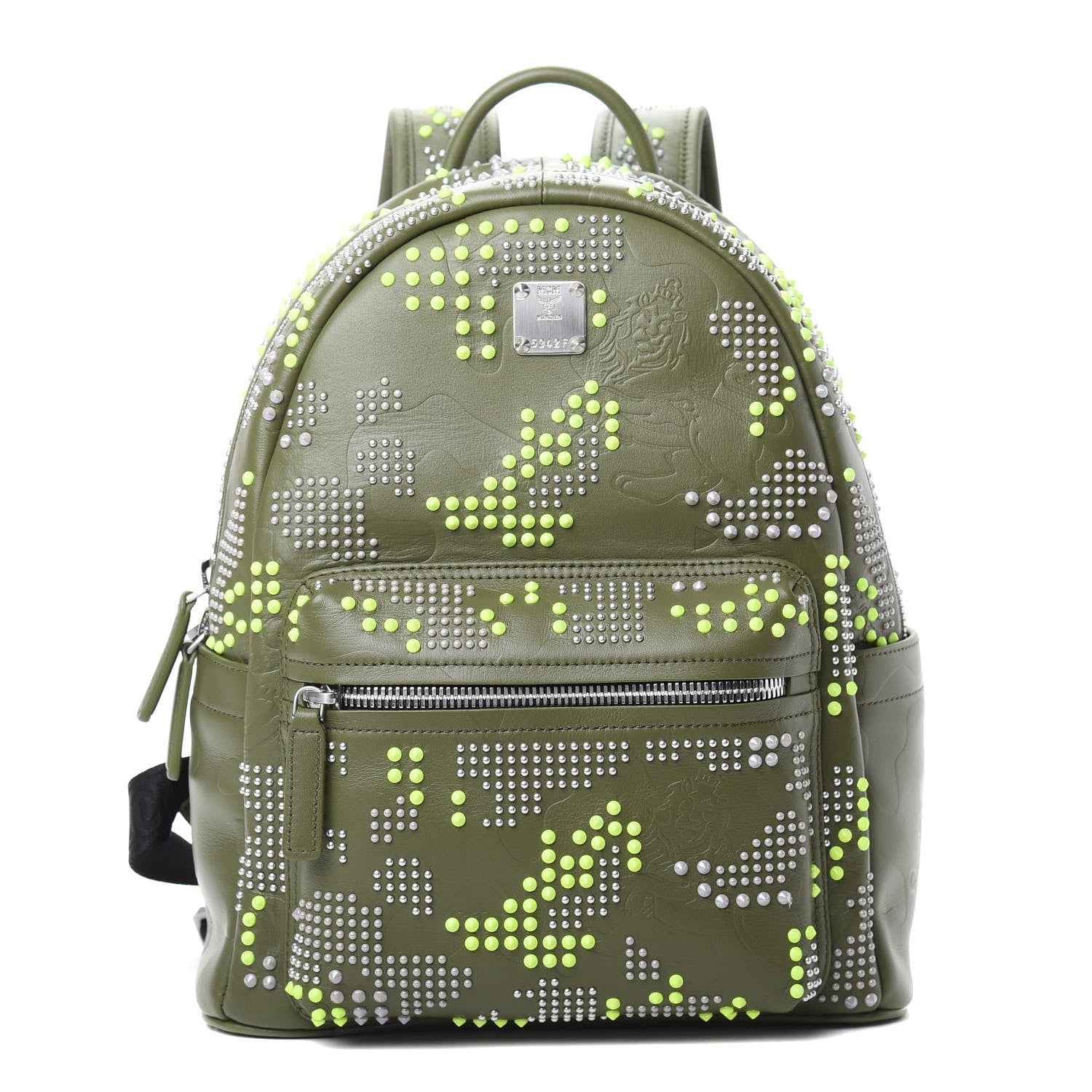 MCM Smooth Calfskin Studded Small Lion Camo Stark Backpack Winter Moss 1 of 9