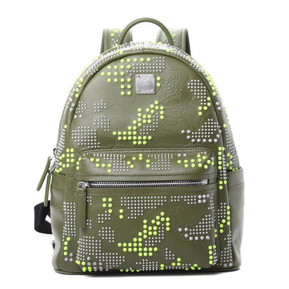 MCM Smooth Calfskin Studded Small Lion Camo Stark Backpack Winter Moss 1 of 9