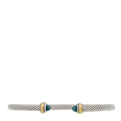 David Yurman Sterling Silver 18K Yellow Gold Blue Topaz 4mm Cable Classics Bracelet 1 of 3