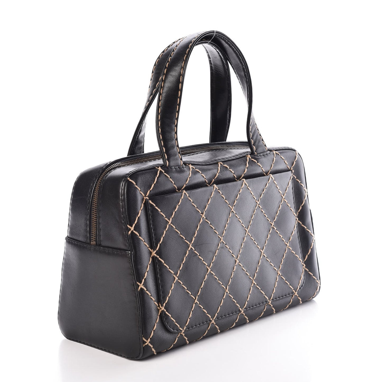 Calfskin Wild Stitch Top Handle Bag Black