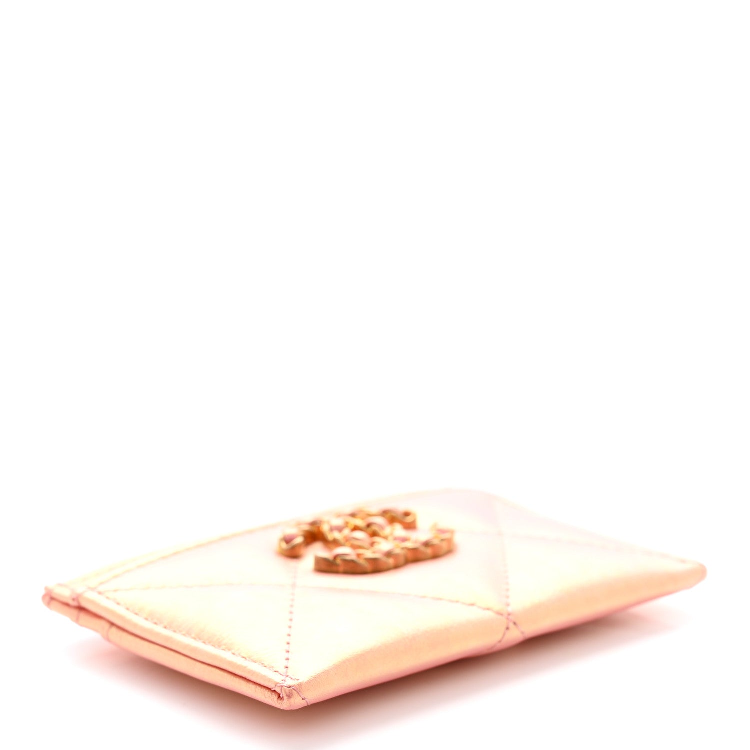 Chanel Iridescent Calfskin Quilted Chanel 19 Card Holder Pink 4 of 9