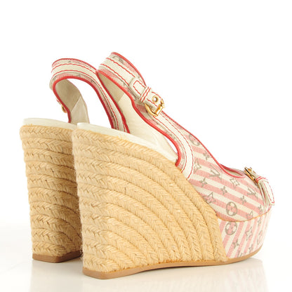 Louis Vuitton Mini Lin Croisette Anemone Wedges Sandals 38 Red 4 of 9