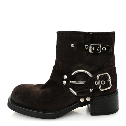 Miu Miu Suede Harness Engineer Boots 38.5 Brown 1 of 10