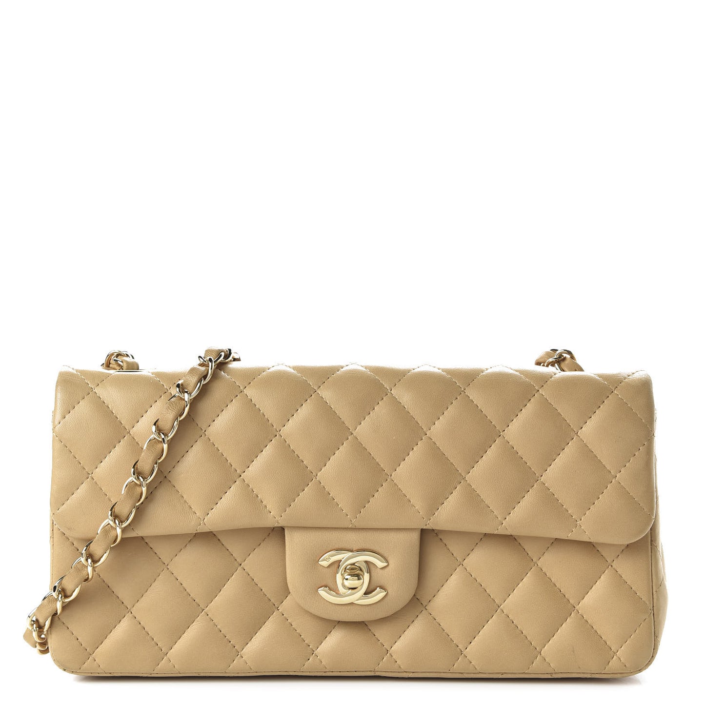 Lambskin Quilted East West Flap Beige