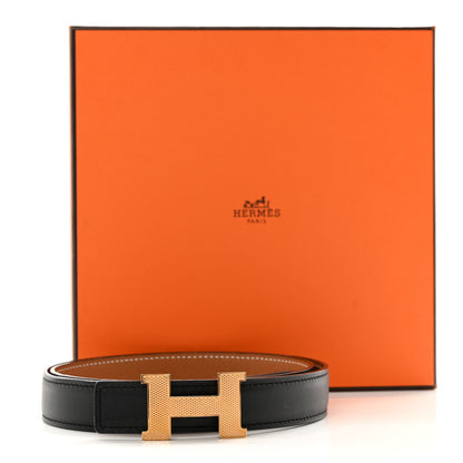 Hermes Swift Epsom 24mm Guilloche H Belt 80 Black Gold 6 of 6