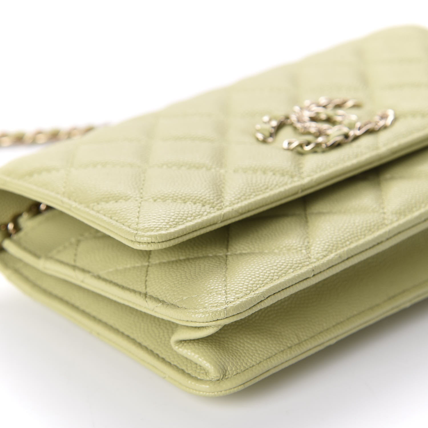 Chanel Caviar Quilted French New Wave Chain CC Wallet On Chain WOC Light Green 6 of 12