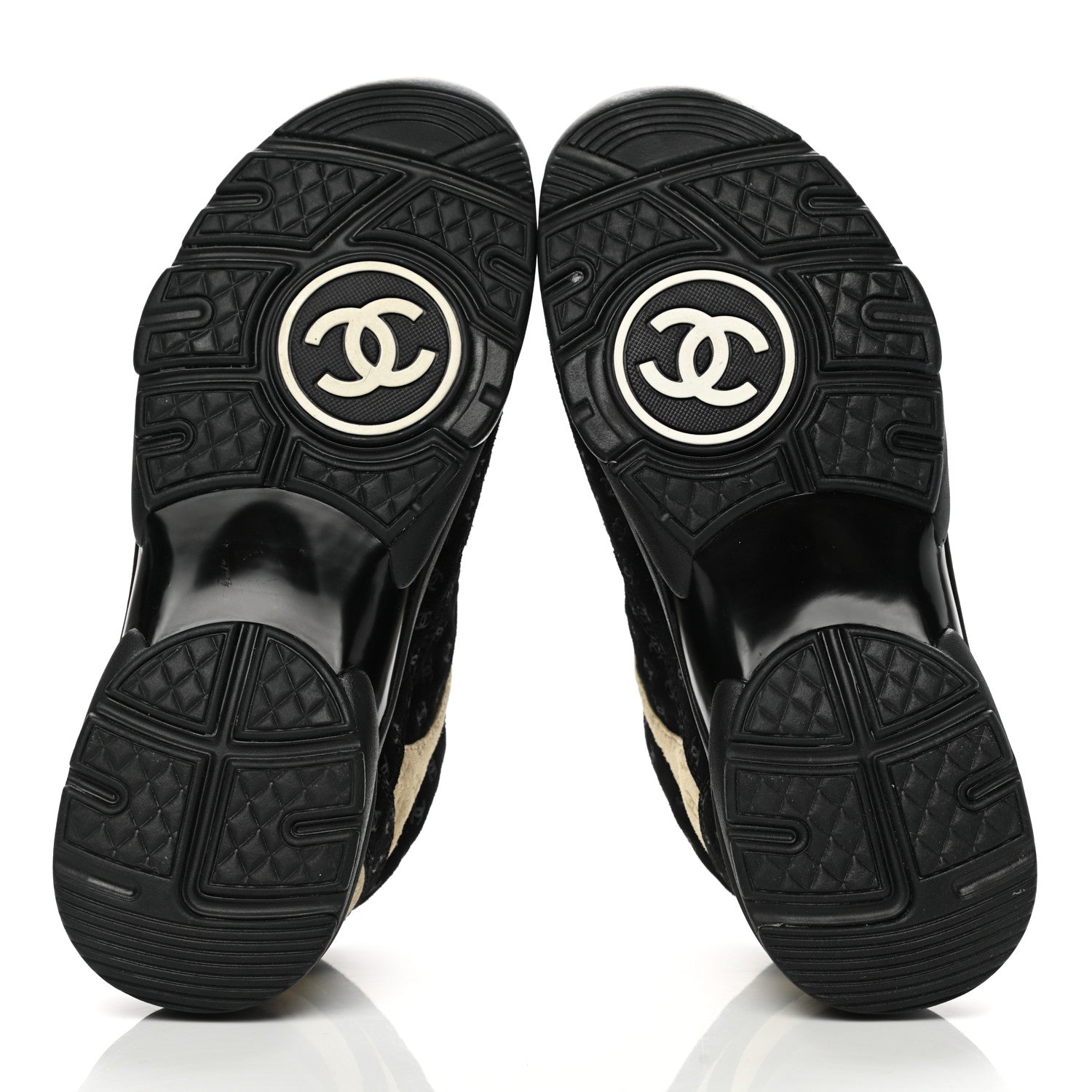 Chanel Suede Calfskin Printed Womens CC Printed Sneakers 36 Black Beige 5 of 8