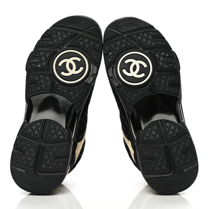 Chanel Suede Calfskin Printed Womens CC Printed Sneakers 36 Black Beige 5 of 8