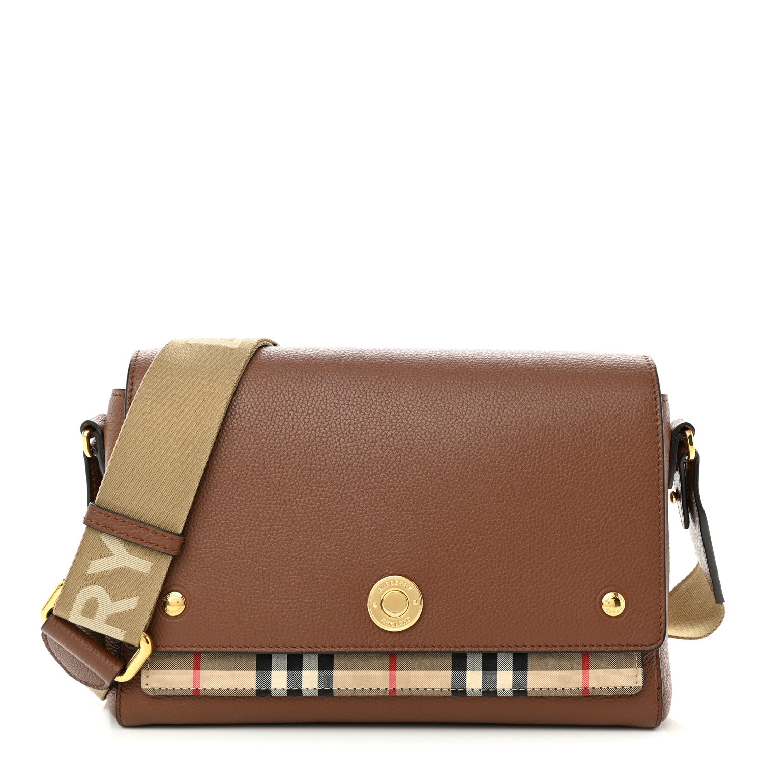 Burberry Calfskin Vintage Check Note Crossbody Bag Tan 1 of 10
