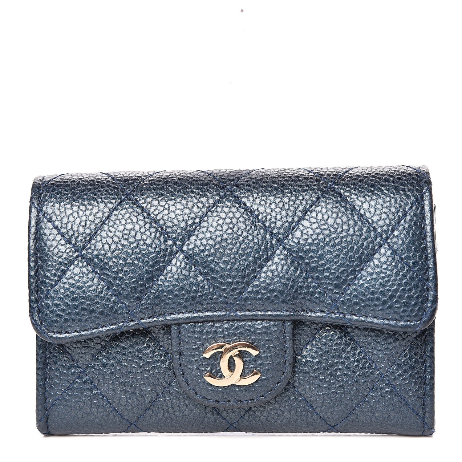Chanel Metallic Caviar Quilted Flap Card Holder Dark Blue 1 of 8