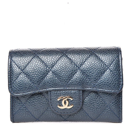 Chanel Metallic Caviar Quilted Flap Card Holder Dark Blue 1 of 8