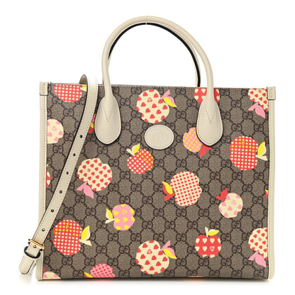 Gucci GG Supreme Monogram Textured Calfskin Les Pommes Small Retro Interlocking G Tote Bag Beige Multicolor Mystic White 1 of 10
