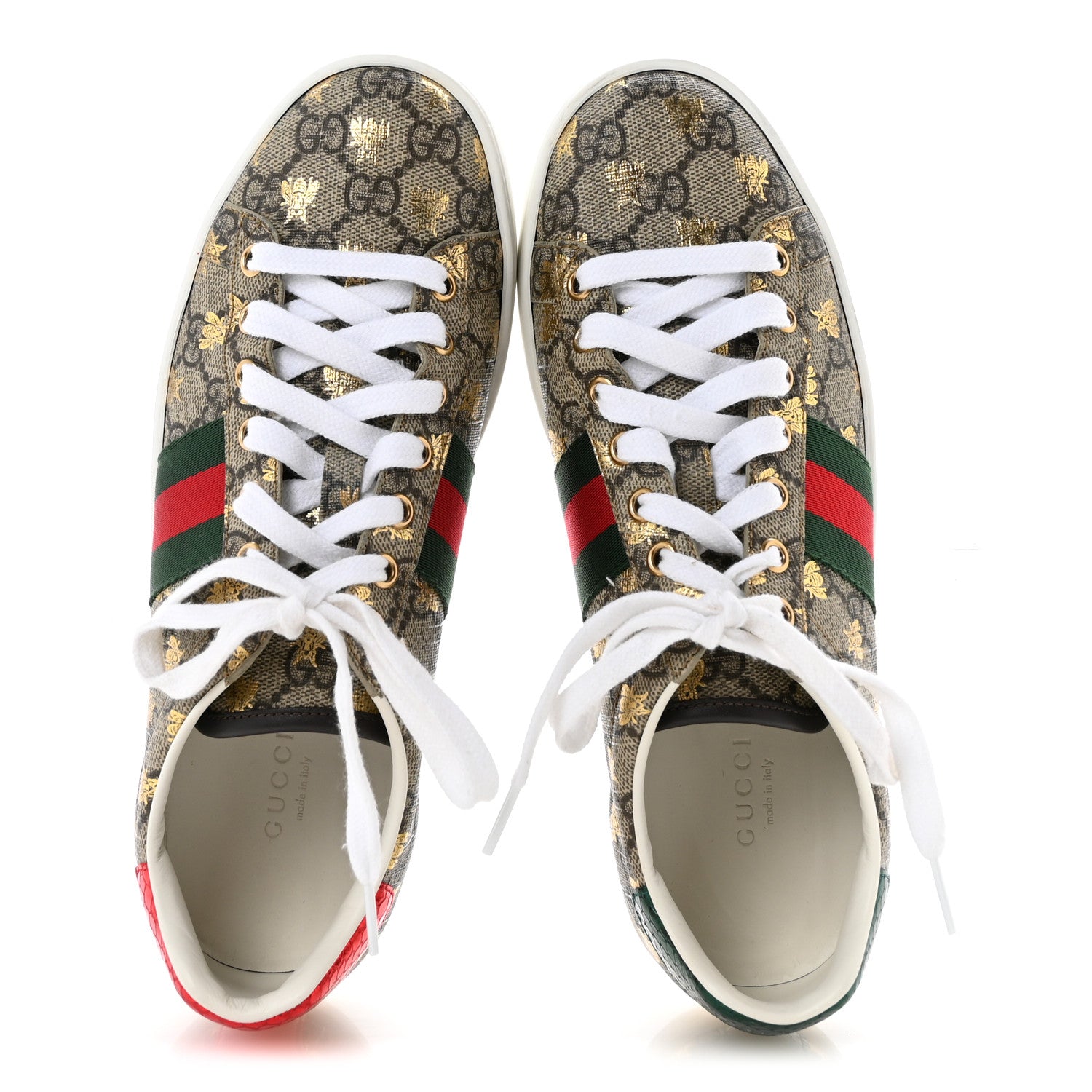 Gucci GG Supreme Monogram Bees Ayers Web Womens Ace Sneakers 38 Beige Oro Green Red 2 of 10